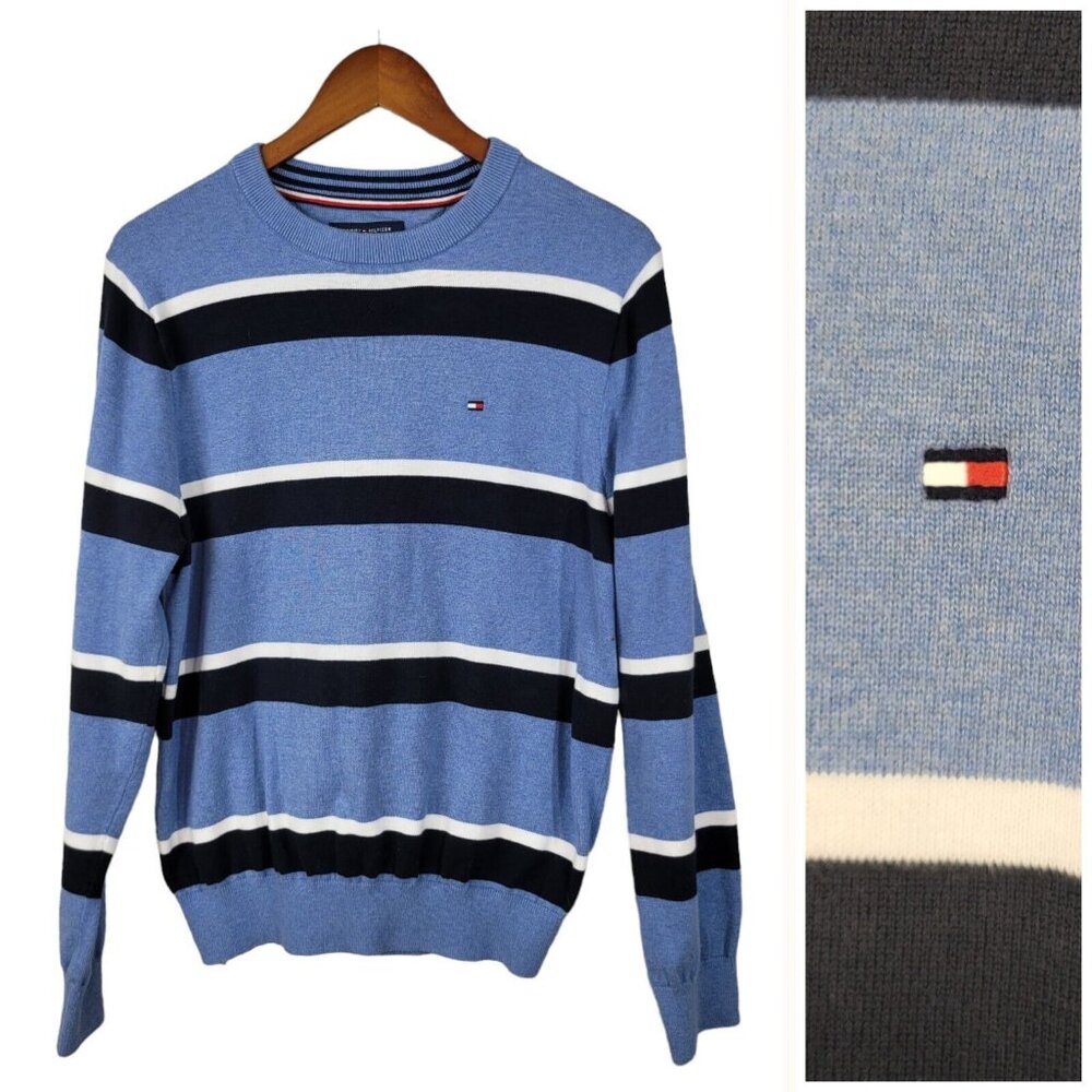 Tommy Hilfiger Size Medium Sweater stripe casual Blue White Pullover Womens